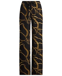 Lauren Ralph Petite Belting-Print Crepe Wide-Leg Pants