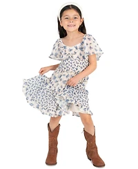 Rare Editions Girls' 2T-6X Denim Vest and Twin Printed Chiffon Dress, 2-Piece Set