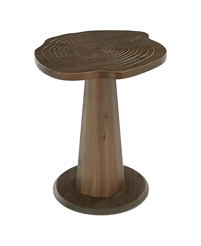 Slickblue 20.8 Inch Solid Wood Round End Table with Tree Ring Pattern