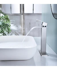 Phying Waterfall Spout Bathroom Sink Single Handle Faucet with Pop-Up Drain