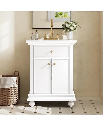 Sillysis Bathroom Vanity with Sink, Freestanding Modern Cabinet, Tip-Out Drawer, Adjustable Shelf for Small Spaces