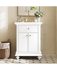 Sillysis Bathroom Vanity with Sink, Freestanding Modern Cabinet, Tip-Out Drawer, Adjustable Shelf for Small Spaces