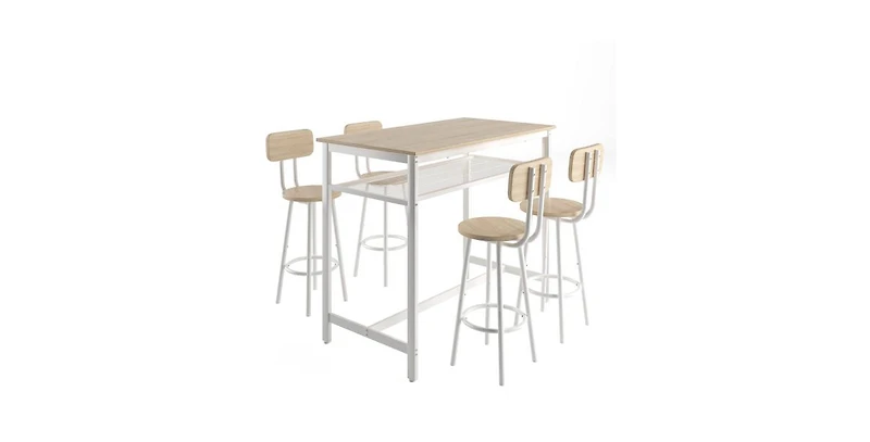 Flynama 5-Piece Kitchen Counter-Height Bar Table Set with 4 Stools, Storage Net for Small Spaces