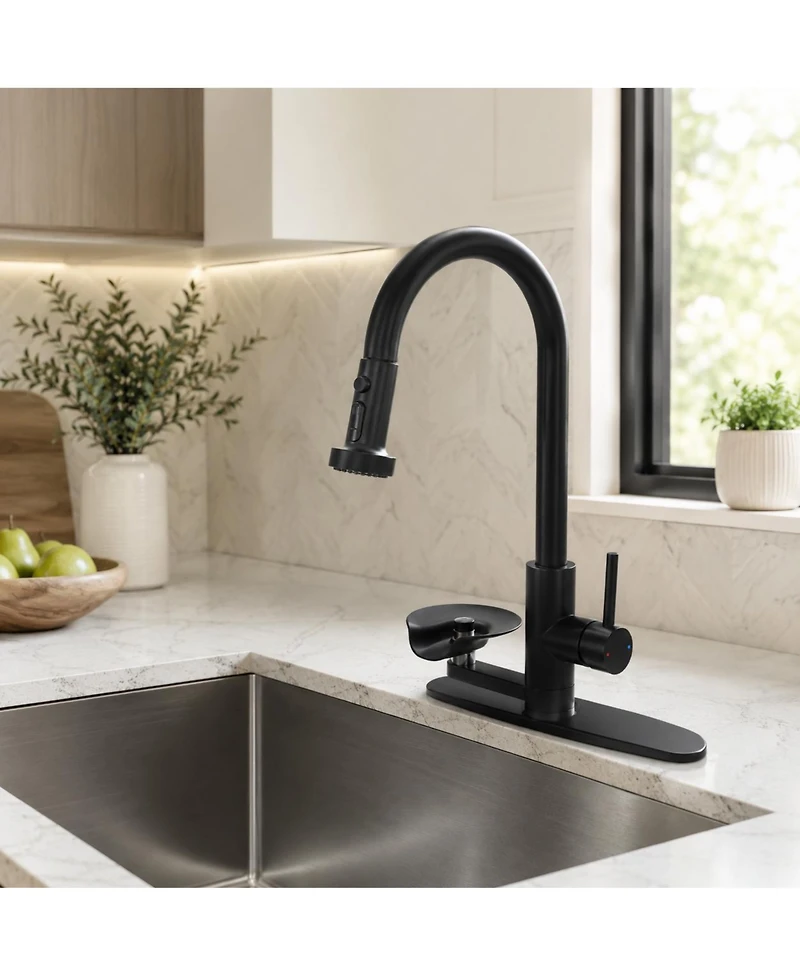 Phying 3 in 1 Kitchen Faucet with Press Type Glass Rinser High Arc Pull Down Sprayer Faucet 3 Function Spray Mode Finish Modern Kitchen Sink Fixt