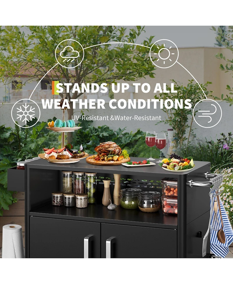 gaomon Stainless Steel Kitchen Cart with Storage Cabinet, Include Hooks, Spice Rack