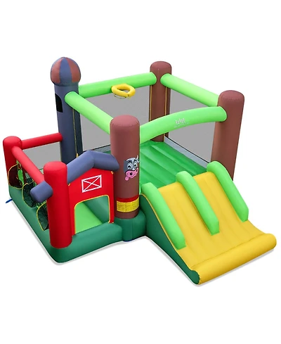 Costway Farm Themed Inflatable Castle Kids Bounce House with Double Slides Blower Excluded