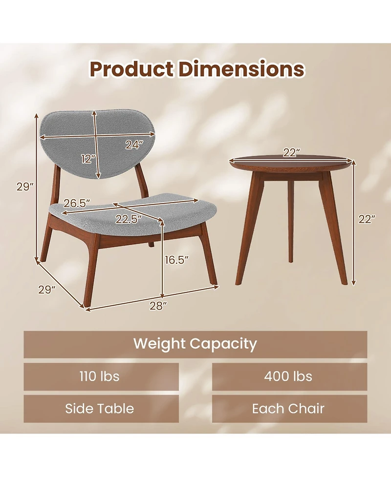 Gymax Accent Chairs Set of 2 With Side Table Living Room Solid Wood Frame
