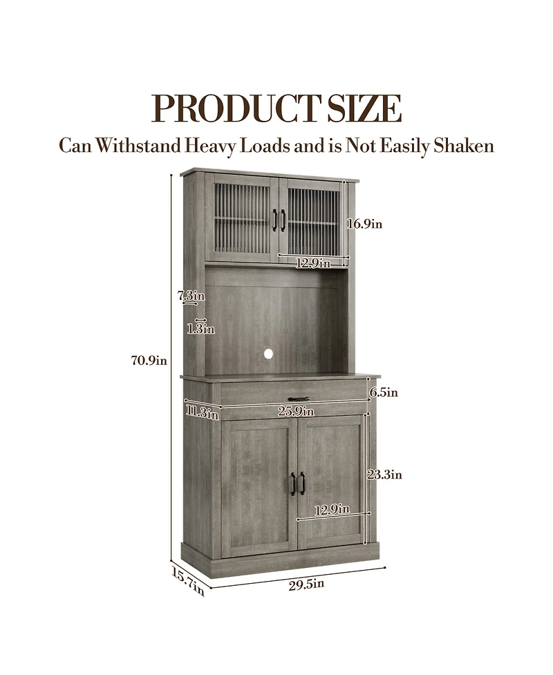 homfan Kitchen Pantry Cabinet with Microwave Stand - Buffet Storage, Glass Doors and Shelves, Appliance Organizer for Dining Room Coffee Bar