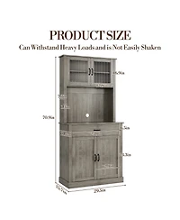 homfan Kitchen Pantry Cabinet with Microwave Stand - Buffet Storage, Glass Doors and Shelves, Appliance Organizer for Dining Room Coffee Bar