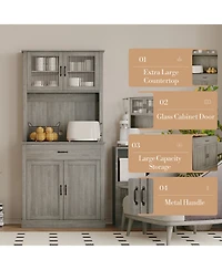 homfan Kitchen Pantry Cabinet with Microwave Stand - Buffet Storage, Glass Doors and Shelves, Appliance Organizer for Dining Room Coffee Bar