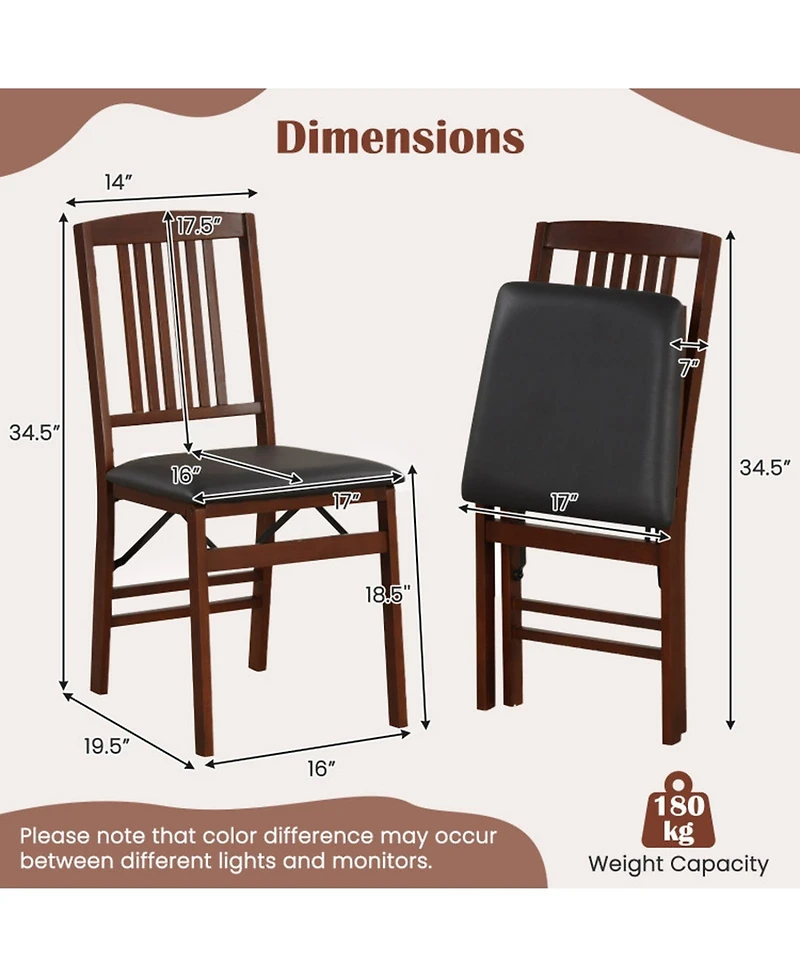 Gouun Set of 2 Foldable Upholstered Kitchen Chairs with Padded Pvc Leather Seat