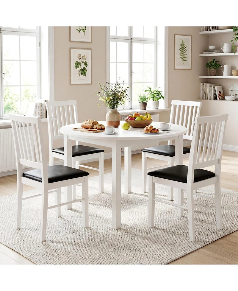 Gymax Dining Chairs Set of 4 With Hollowed Backrest Padded Seat and Rubber Wood Legs