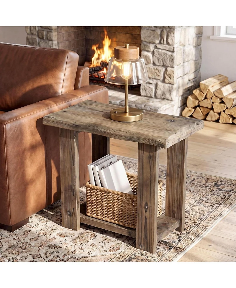 Tribesigns 2-Tier Solid Wood End Table for Living Room, Narrow Side Table, Rectangle Farmhouse Nightstands for Living Room, Bedroom, Easy Assembly