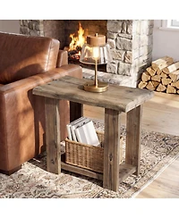 Tribesigns 2-Tier Solid Wood End Table for Living Room, Narrow Side Table, Rectangle Farmhouse Nightstands for Living Room, Bedroom, Easy Assembly