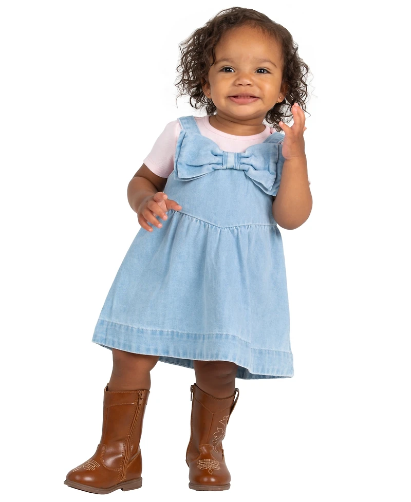 Rare Editions Baby Girls' Denim Bow Jumper and Bodysuit, 2-Piece Set