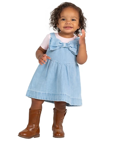 Rare Editions Baby Girls' Denim Bow Jumper and Bodysuit, 2-Piece Set