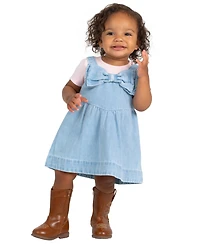 Rare Editions Baby Girls' Denim Bow Jumper and Bodysuit, 2-Piece Set