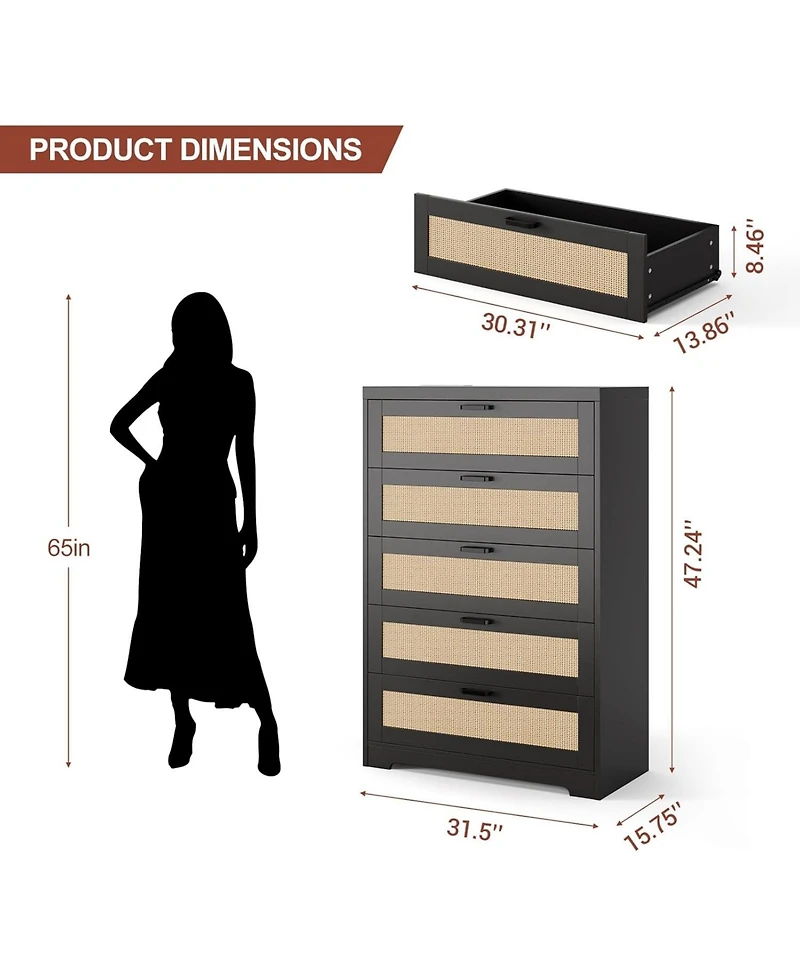 gaomon 5 Drawer Dresser For Bedroom Wooden Spacious Storage Chest Of Drawers
