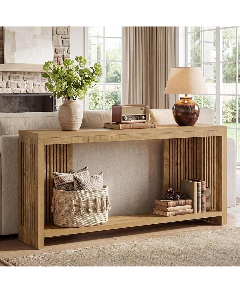 Tribesigns 70.9-Inch Long Entryway Table with 2-Tier Storage, Farmhouse Narrow Sofa Console Table with Vertical Stripe Legs