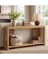 Tribesigns 70.9-Inch Long Entryway Table with 2-Tier Storage, Farmhouse Narrow Sofa Console Table with Vertical Stripe Legs