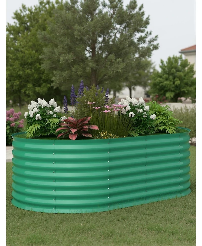 Xo Oval Raised Garden Bed, 0.6mm Galvanized Steel Planter Box, Weatherproof Outdoor Garden Bed for Vegetables Herbs Flowers
