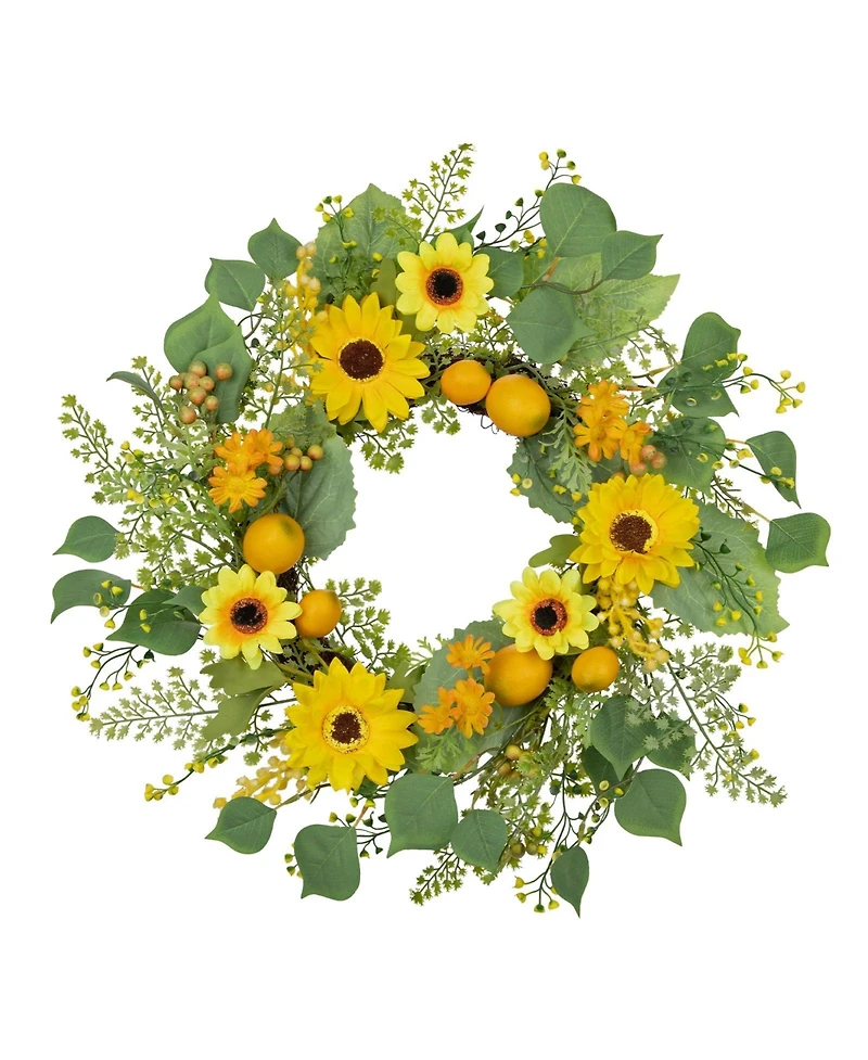 Gnuadz 19.7 " Lemon Sunflower Fern Wreath Silk Decor