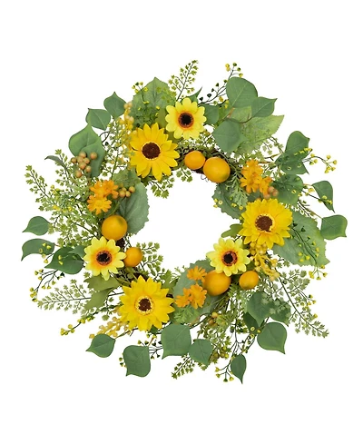 Gnuadz 19.7 " Lemon Sunflower Fern Wreath Silk Decor