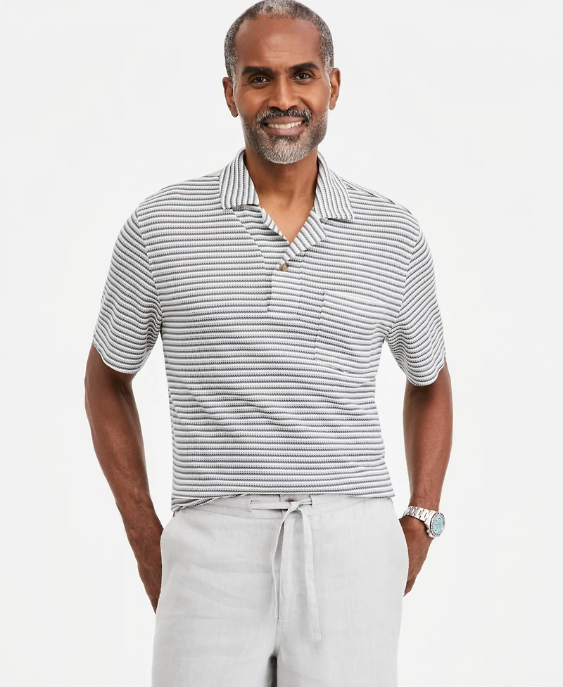 Club Room Men's Textured Knit Striped Popover Polo Shirt, Macy's Exclusive