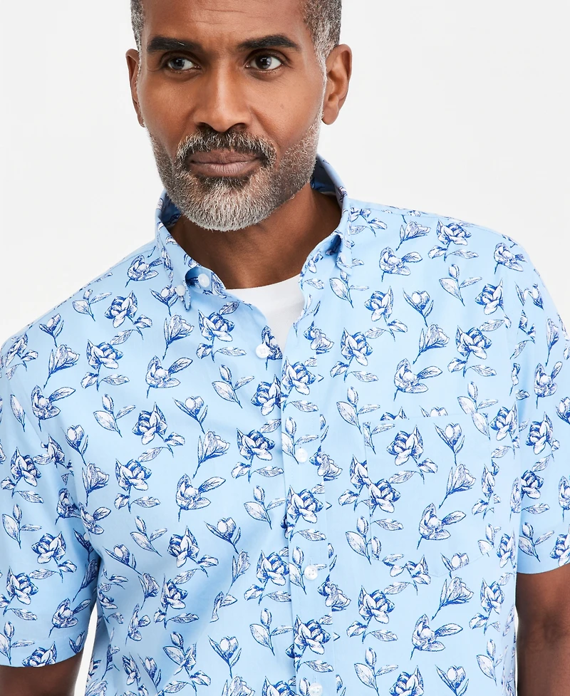 Club Room Men's Ketch Floral Poplin Short-Sleeve Shirt, Macy's Exclusive - Print