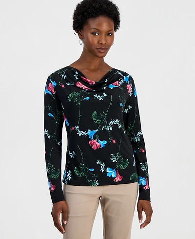 I.n.c. International Concepts Petite Floral-Print Cowl Neck Top, Macy's Exclusive
