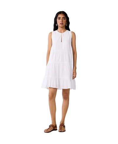 Reistor Women's Embroidered Everyday Sleeveless Short Tiered Dress