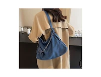 Susu Women's Drift Hobo Bag Slouchy Shoulder Crossbody Purse Casual Washed Denim Handbag with Chain Accent