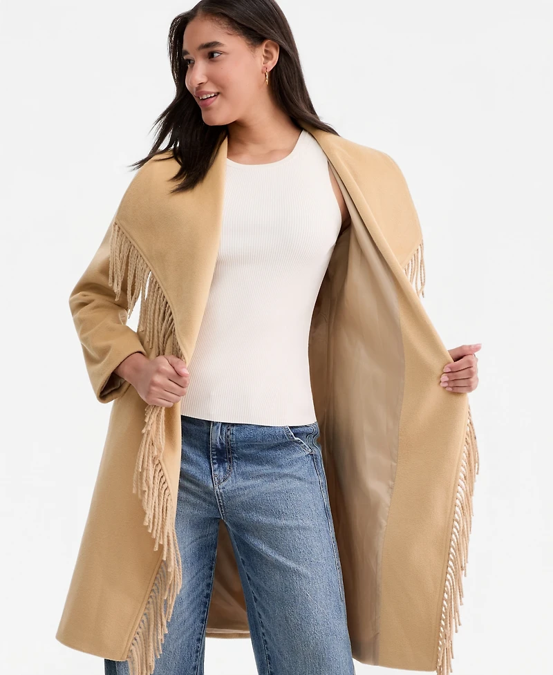 CoffeeShop Women's Fringe-Trim Tie-Belt Wrap Coat