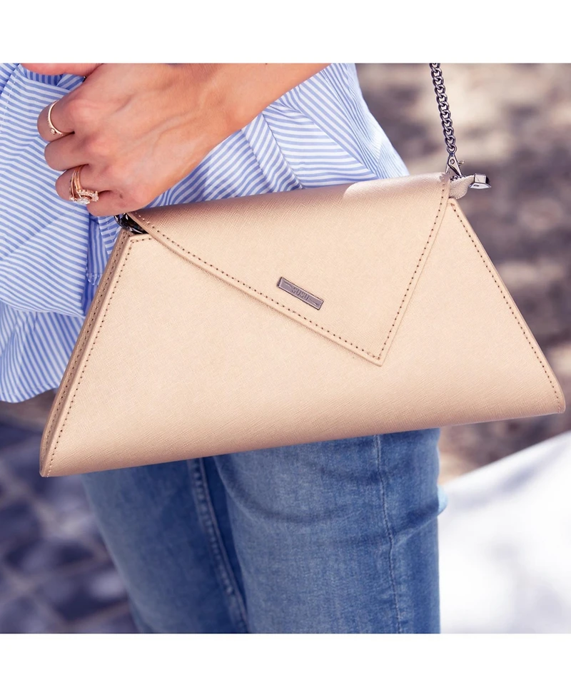 Susu Women's Metallic Envelope Clutch Saffiano Leather Evening Bag for Party Wedding Crossbody with Chain Strap