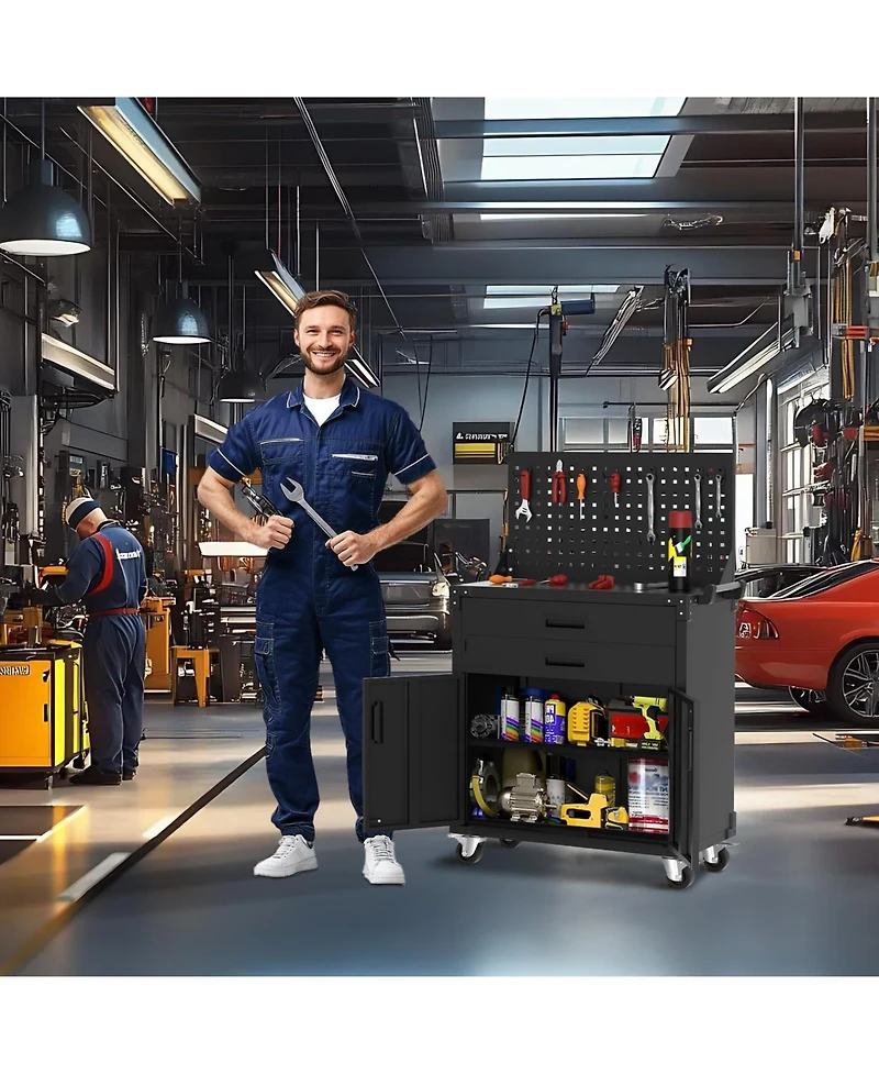 gaomon 35 Inch Heavy Duty Rolling Tool Cabinet with 2 Adjustable Shelves, Mobile Workbench for Garage, Workshop