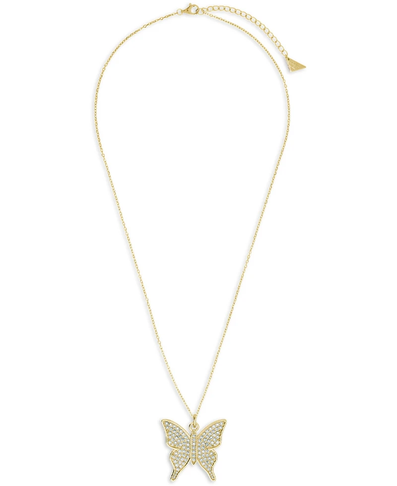 Sterling Forever Rhodium-Plated Brass Pave Cubic Zirconia Butterfly Pendant Necklace