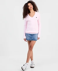 Madden Girl Juniors' Longline V-Neck Cable-Knit Sweater