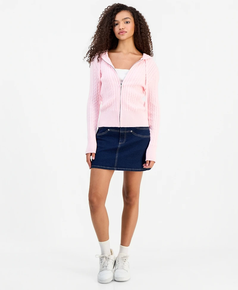 Madden Girl Women's Cable-Knit Zippered Hoodie