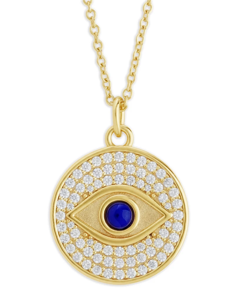 Sterling Forever Rhodium-Plated Brass Pave Cubic Zirconia Evil Eye Pendant Necklace