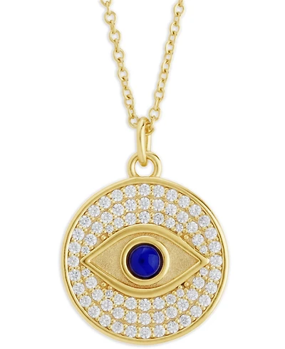 Sterling Forever Rhodium-Plated Brass Pave Cubic Zirconia Evil Eye Pendant Necklace
