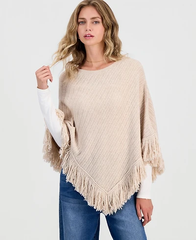 Hippie Rose Juniors' Fringed Poncho Sweater