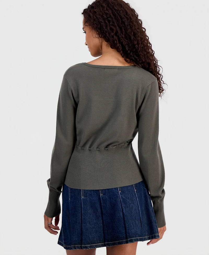Hooked Up by Iot Juniors' Tie-Detail Sweater