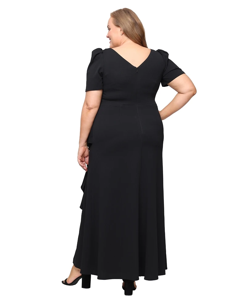 Alex Evenings Plus Embellished Boat-Neck Cascade Ruffle Gown