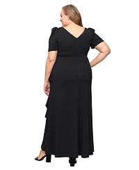 Alex Evenings Plus Embellished Boat-Neck Cascade Ruffle Gown
