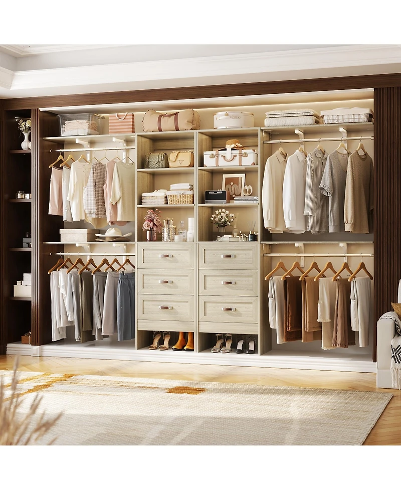 Aheaplus Closet Organizer System with Hanging Rods and Shelves, Wardrobe Drawers