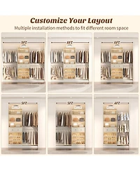 Aheaplus Wood Closet Organizer System with Drawer and 4 Hanging Rods, Heavy Duty Walk-in