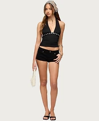 Edikted Womens Ronya Iridescent Charm Halter Top