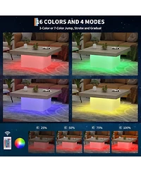 gaomon Square Coffee Table, 35 Inch Led Living Room Table, Modern Cocktail Table with Plug-in 16-Color Led Lights