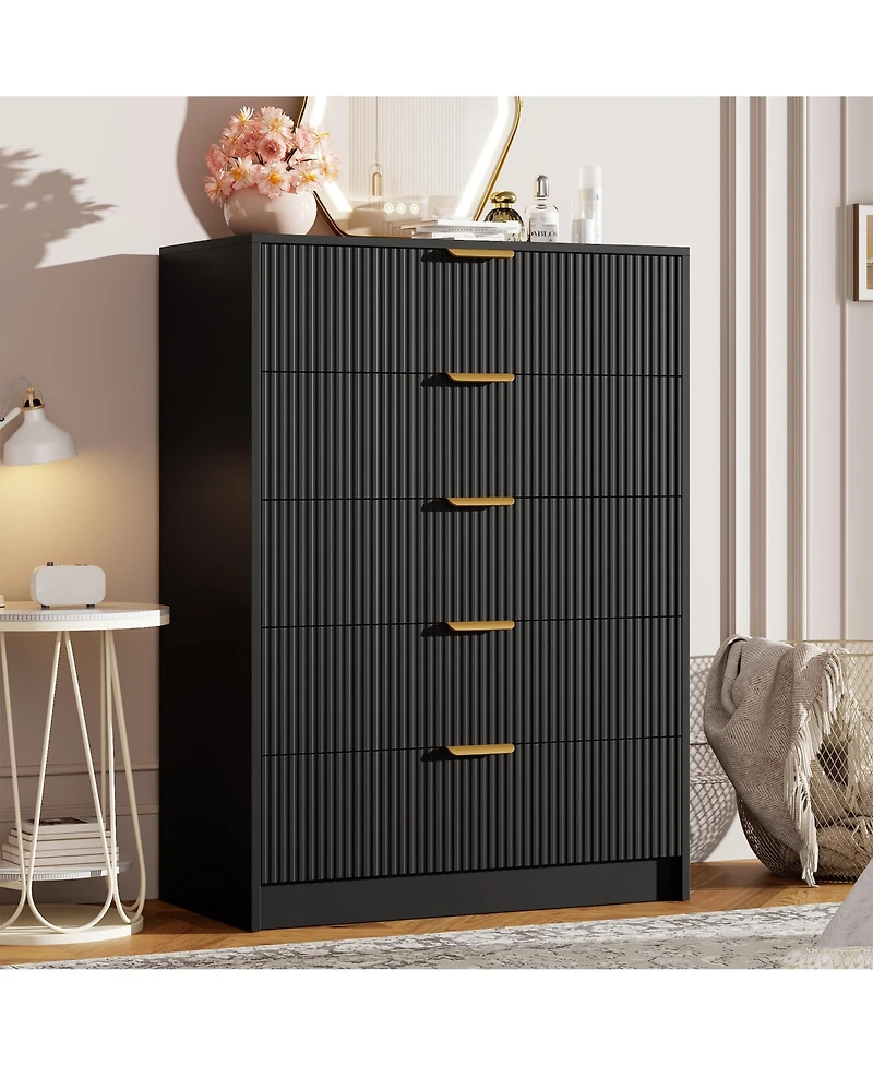 gaomon Fluted 5 Drawers Dresser For Bedroom, Wide Modern Chest of with Metal Handles, Living Room, Entryway, Hallway