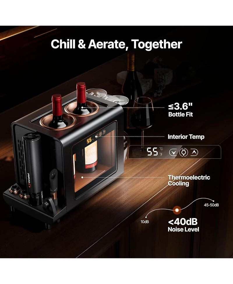 Ca'Lefort Electric Wine Chiller ,46-64degree(s)F Wine Cooler, All-in-1 Set Electric Opener and 2 Glasses, for Home/Office, Gift